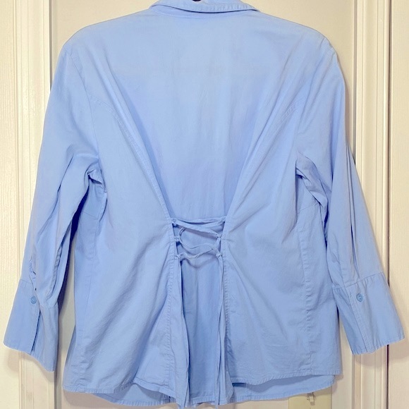 Duo Maternity baby blue lace up/tie back button down shirt M - Picture 3 of 17
